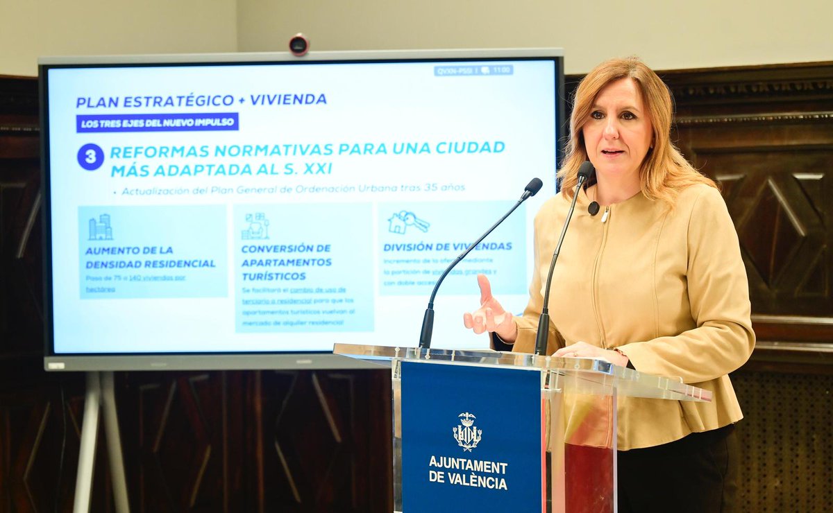 AjuntamentVLC's tweet photo. 🏠L'edat per accedir al lloguer assequible jove s'amplia fins als 45 anys i caldrà almenys 7 anys d'empadronament a #València.

▶️Noves mesures del Pla + Vivenda que ha anunciat l'alcaldessa, junt amb la creació de l'Agència Municipal de Lloguer.

+ Info 🔗https://t.co/YNaURmqH8P https://t.co/0TMx5sl4Yc