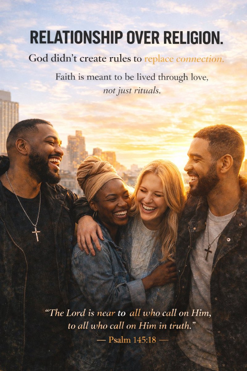 JamSetMuusic's tweet photo. Religion is not meant to replace relationship.
God never wanted rules to become the point — He wanted connection.

When faith becomes only rituals, it loses its power.
But when faith is lived through love, it changes everything.

Relationship over religion. https://t.co/JoXtDb7fqK