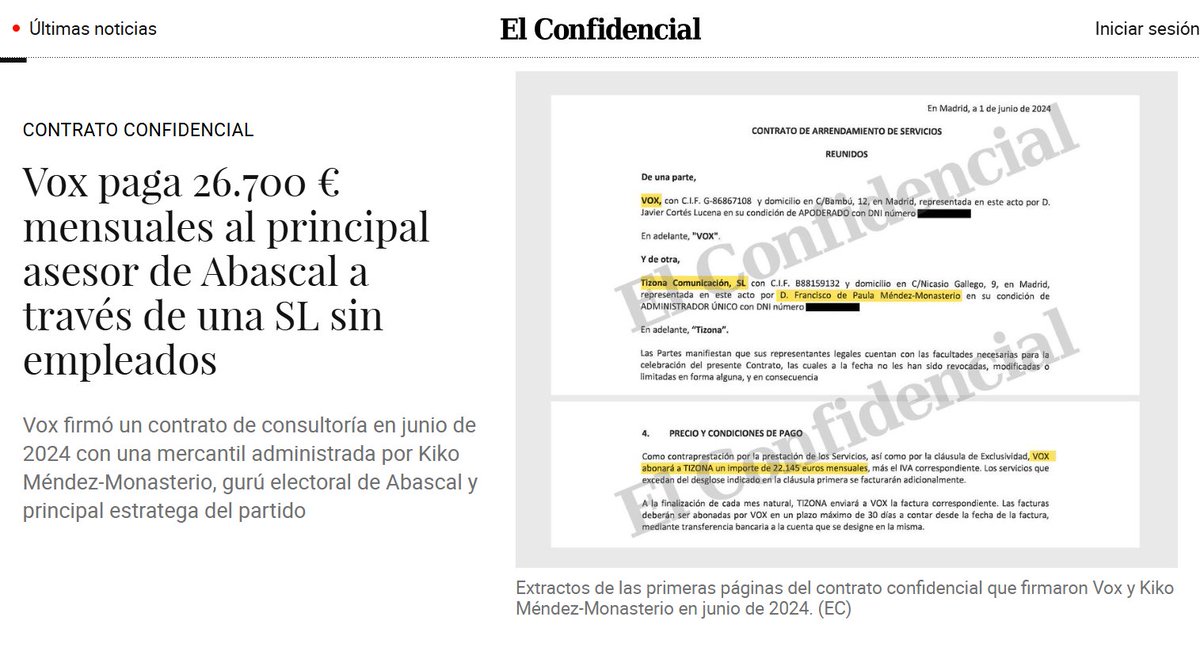 Oye, <a href="/Santi_ABASCAL/">Santiago Abascal 🇪🇸</a>, ya sabíamos que llevas toda la puta vida chupando del estado y que cualquier chaval de 25 años tiene más cotizado en la privada que tú. Pero que además estés pagando 26.700 pavos AL MES de dinero público a tus colegones es pasarse. Eres un jetoven.