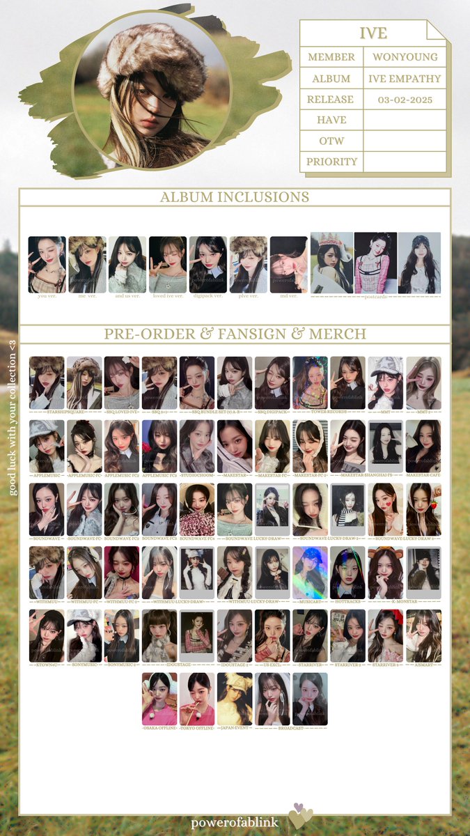 powerofablink's tweet photo. Group: IVE  
Member:     OT6 (Wonyoung - Liz - Leeseo)  
Template type: IVE EMPATHY  
photocard template 아이브 포토카드 포카
(with all pobs, broadcast) https://t.co/nRSZm4Arg5