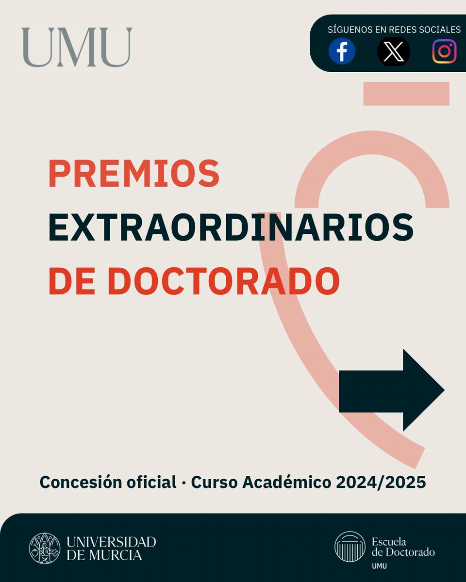 EidUM_'s tweet photo. Enhorabuena a la excelencia investigadora de la @UMU 

Desde #EIDUM celebramos la publicación de la Resolución del Rector por la que se conceden los Premios Extraordinarios de Doctorado correspondientes al curso 2024/2025.

Resolución:
https://t.co/B1VRJHR7wM https://t.co/8LxE1ZAbpl