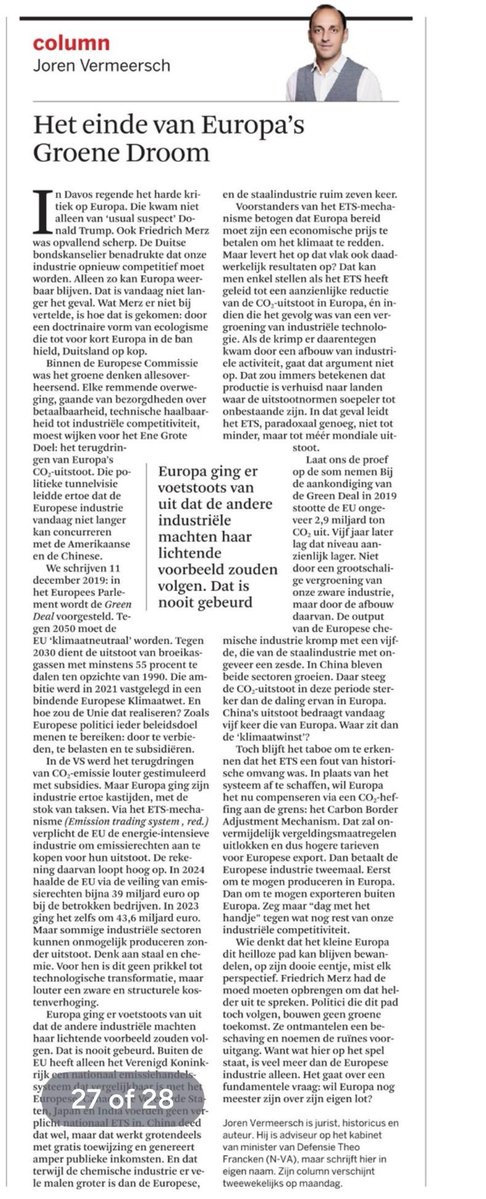 BartDeMeulenaer's tweet image. Schitterend stuk van @JorenVermeersc1 
Het verhuizen van de CO2 uitstoot is economisch, ecologisch, klimatologisch en sociologisch gewoon onzin.
Het heeft de EU gezet in de hoek waar de klappen vallen.

Wat iedereen wist maar niemand mocht zeggen op straffe van wappieschap.