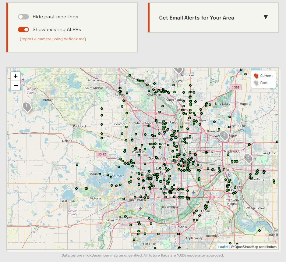 YourAnonCentral's tweet image. Deflock me and ALPR watch

Crowdsourced maps of license-plate reader cameras.
Shows where cars are tracked, helps avoid heavily monitored routes, and documents surveillance that can be accessed by ICE. #3E #GoodvsEvil #toolkit

deflock.me

alpr.watch