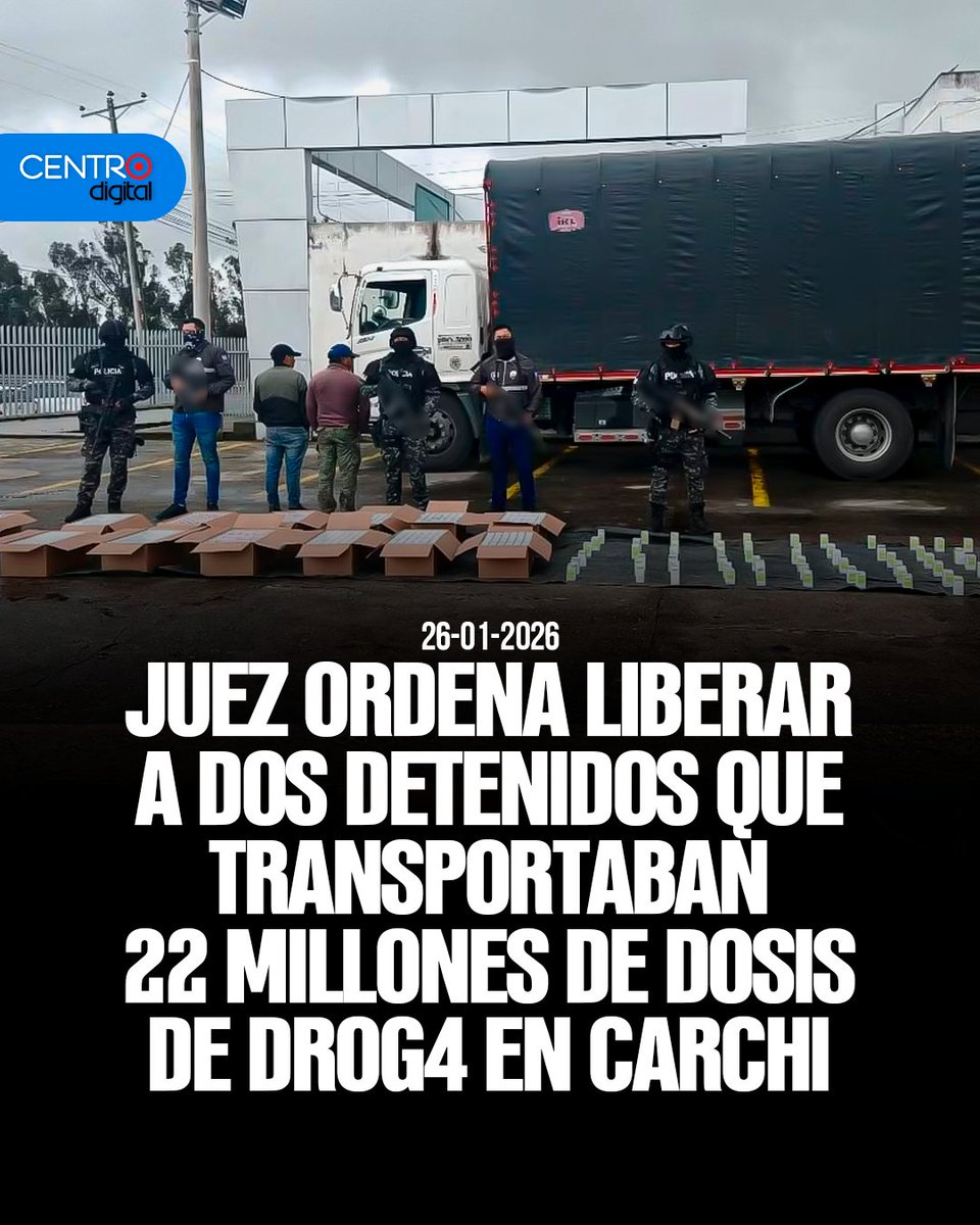 #ATENCION | Un juez de Garantías Penales de Carchi liberó a dos ciudadanos detenidos durante el operativo “Renacer”, en el que se incautaron 22 millones de dosis de ketamina en Tulcán; la <a href="/PoliciaEcuador/">Policía Ecuador</a> expresó su indignación por la decisión.
Los detalles ➡️