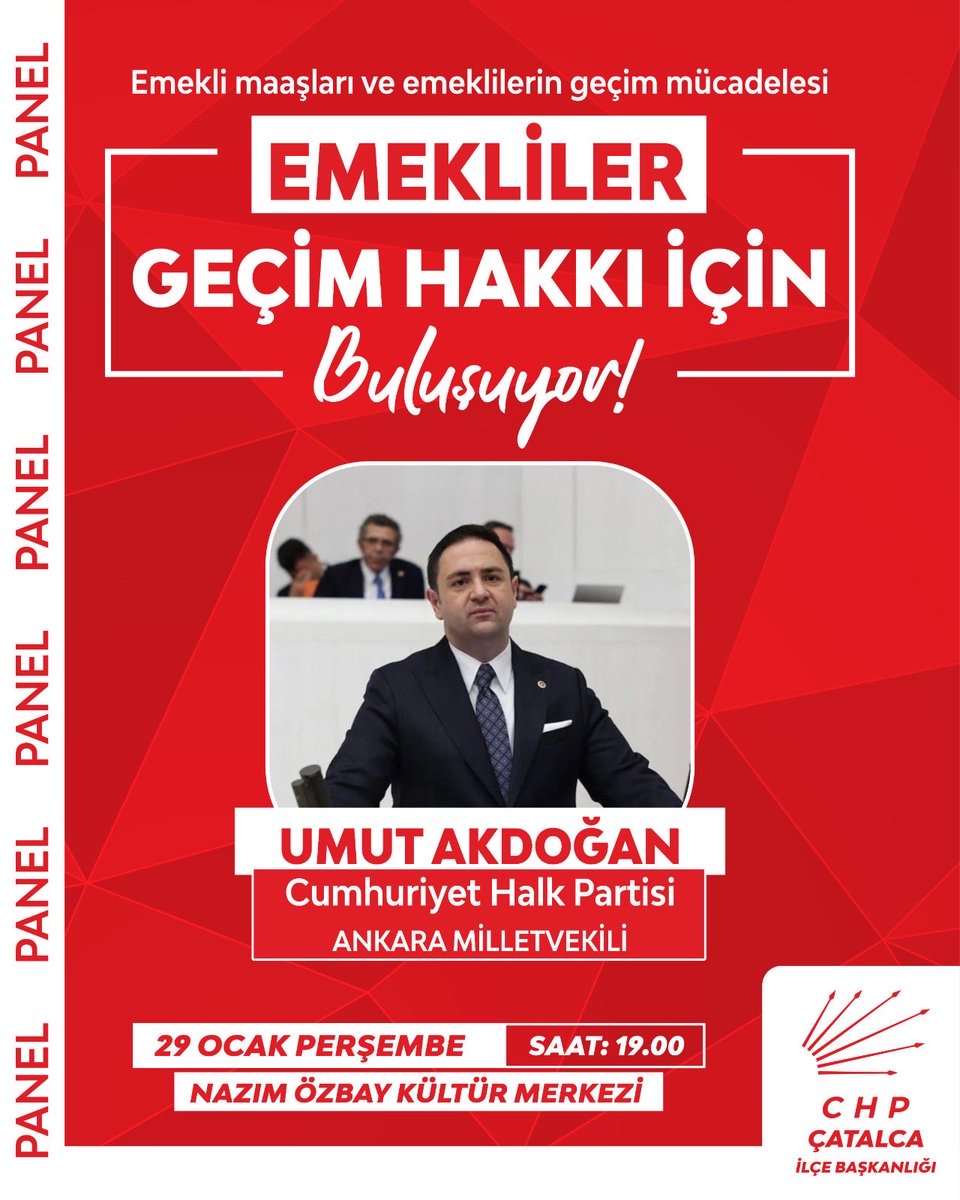 Emekliler Geçim Hakkı İçin Buluşuyor

Ankara Milletvekilimiz Umut Akdoğan’ın katılımıyla gerçekleştirilecek “Emekliler Geçim Hakkı İçin Buluşuyor” başlıklı panelimize tüm hemşehrilerimizi davet ediyoruz.

📍 Nazım Özbay Kültür Merkezi
🗓️ 29 Ocak Perşembe
🕣 19.00