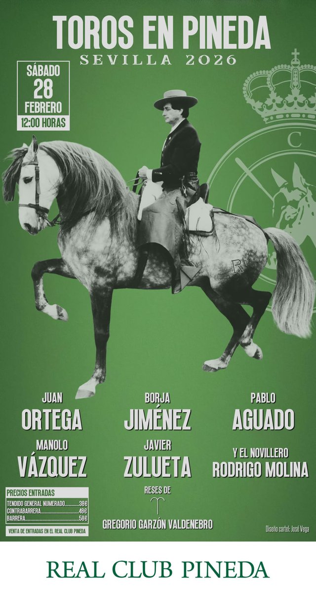 El II Festival Taurino del Club Pineda de Sevilla homenajeará a la figura de Rafael Peralta.

Día 28 de Febrero, a las 12 horas. 
Juan Ortega
Borja Jiménez 
Pablo Aguado
Manolo Vázquez 
Javier Zulueta
Rodrigo Molina (novillero)

Reses de Garzón Valdenebro