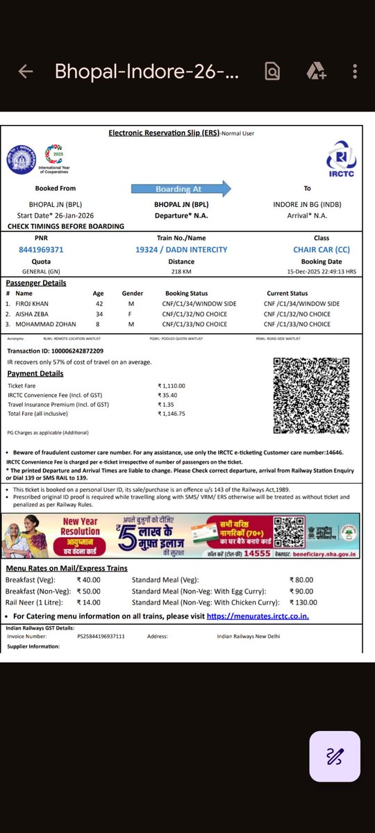 imfiroj's tweet photo. Dear @IRCTCofficial @RailMinIndia @RailwaySeva , My  wife is travelling with kids aged 7 &amp; 3 yrs in train 19324 today from Bhopal to Indore. Due to health issues I could not travel. TT is not allowing my daughter to use my seat and sell it to other passengers. Plz help. https://t.co/B3L0i23GiA