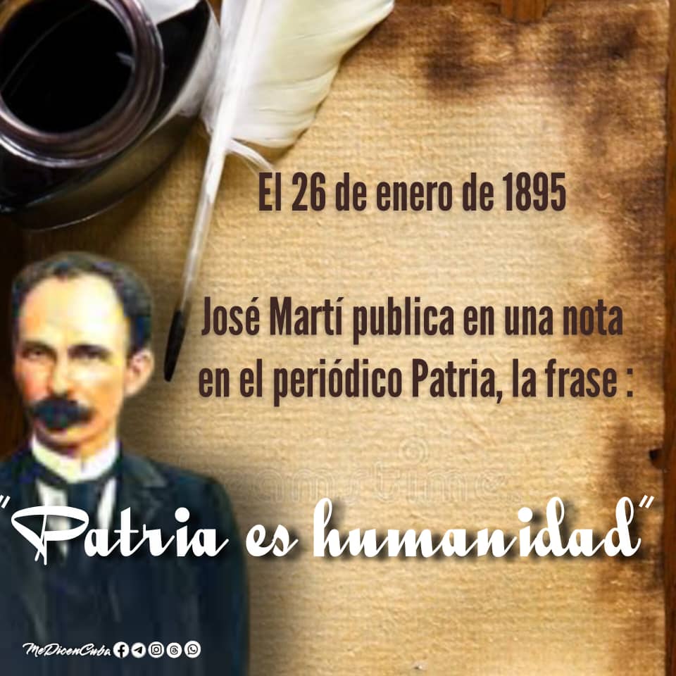 Martí nos enseñó a Amar la patria con dignidad,decoro,Ser libre,Ser solidario,ser internacionalista.#MartiViveEnNuestraHistoria.<a href="/CubaCubacons/">Grupo Empresarial Construcción y Montaje</a> ,<a href="/DiazCanelB/">Miguel Díaz-Canel Bermúdez</a> ,<a href="/ecoi16/">ECOI.16 🇨🇺 "Creando nuevos cauces"</a> ,