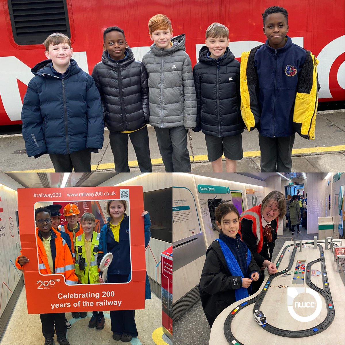 CominoNWCC's tweet image. Pupils from @StPeterPaulPri, Holy Family (Rochdale), @stmonicas and @Abraham_Moss Primary welcomed the #InspirationTrain up north at East Lancs Railway, Bury. Perfect timing as it marks 200 years of rail - packed with science &amp;amp; careers activities!
#CominoNWCC #Rail200 #STEM