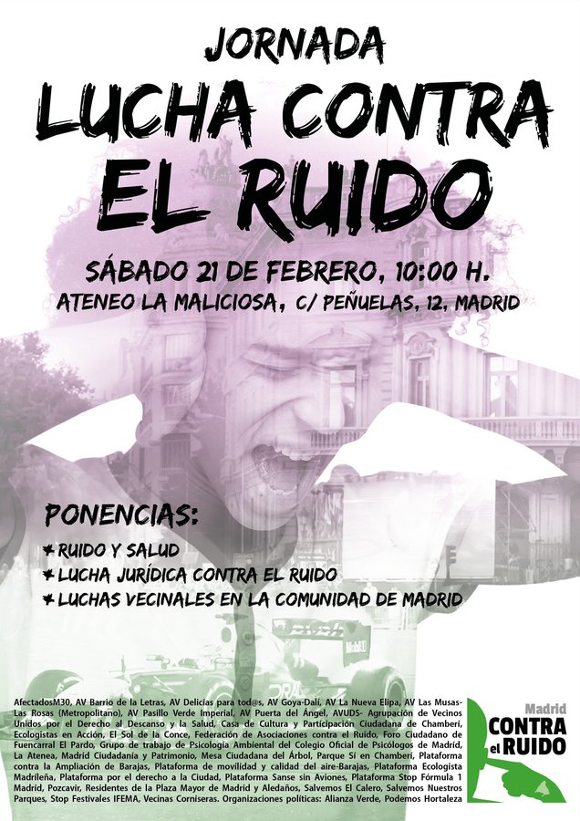 💫Nace Madrid contra el Ruido, formada por colectivos vecinales y ecologistas de la Comunidad de Madrid.   

💥"El ruido no es una molestia menor: es un problema de salud, convivencia y derechos  

📆 21F. Ateneo La Maliciosa c/ Peñuelas 12 
#DerechoAlDescanso #BarriosParaVivir