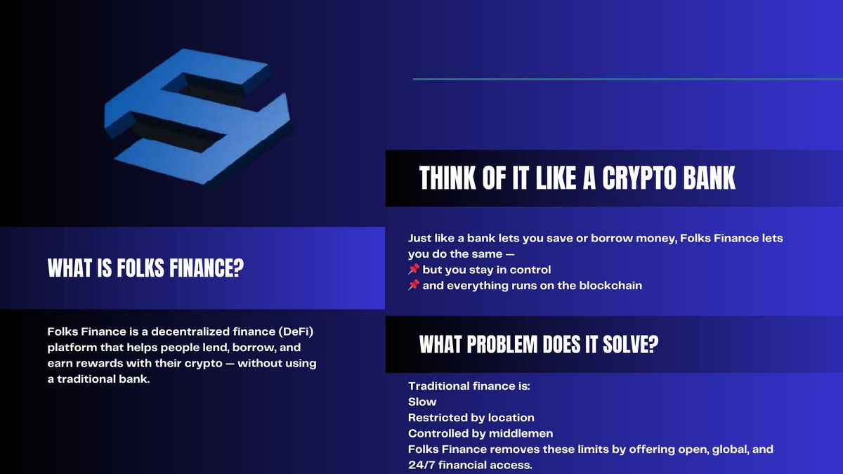 1/ New to crypto and hearing people talk about “DeFi”? Let me break it down  simply 👇 Folks Finance is a platform that helps you lend, borrow, and earn  rewards with your