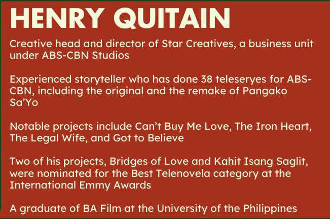 The director’s name looked familiar so I checked their works and omg some of their notable projects are The Legal Wife, Bridges of Love, Got to Believe, AND Pangako Sa’yo?!

They also wrote Hiram. I watched that in realtime too… back pain reveal for the trentahin eme lol