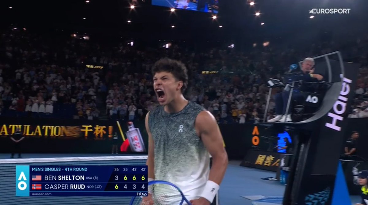 TennisLegende's tweet image. Cela doit être la seule défaite de Casper Ruud où il ne doit ressentir aucune déception.

Il va rentrer tranquillement auprès de sa femme pour assister à la naissance de son premier enfant.

Quant à Ben Shelton. Très gros compétiteur. Toujours là dans les Grands Chelems.