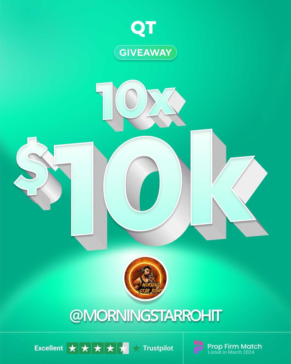 💰10 x $10,000 Funded Account Giveaway💰

1️⃣ Sign Up (Mandatory) - qtfunded.quanttekel.com/ref/91/

2️⃣ Follow - <a href="/QtFunded/">QT | FUNDED</a> &amp; <a href="/MSTARROHIT/">Rohit Kumar</a> 

3️⃣ Like &amp; Retweet

4️⃣ Tag 3 Friend’s in Comment