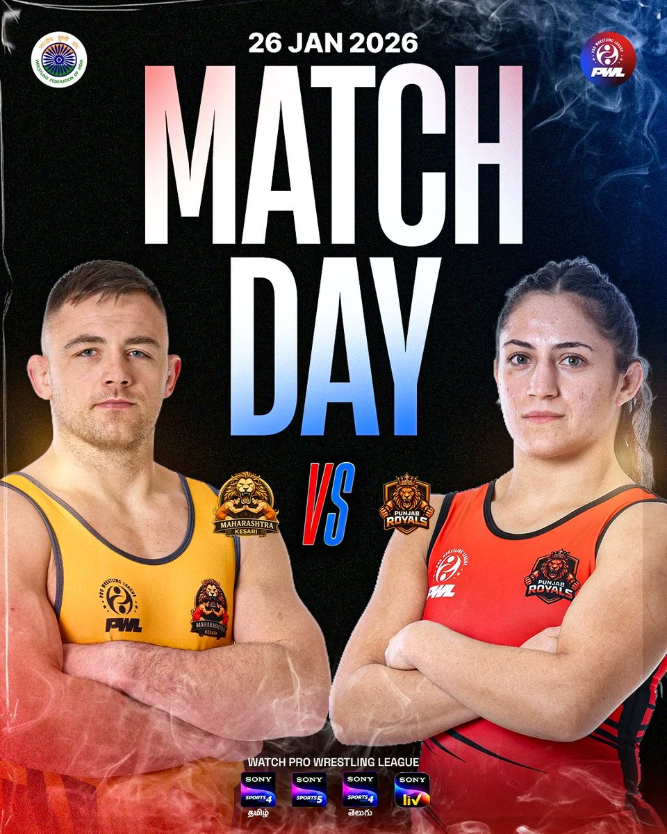 pwl_india's tweet photo. When preparation meets pressure, champions rise.
It’s Maharashtra Kesari vs Punjab Royals, where discipline, strength, and strategy define Match Day at PWL 2026.
#PWL2026 #MatchDay #ProWrestlingLeague #IndianWrestling #EliteAthletes #SportsIndustry #HighIntensity #GameOn https://t.co/WDaoOiIShN