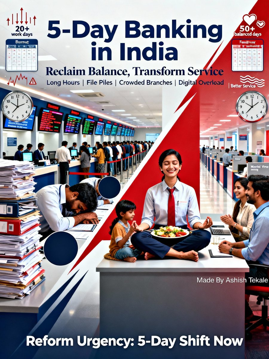 ravi_smp's tweet photo. A 5-day banking week in India will enhance work-life balance for employees and improve overall service quality! #5DaysWeekForBankers
@fboioa_india https://t.co/bJdLuOWvxX