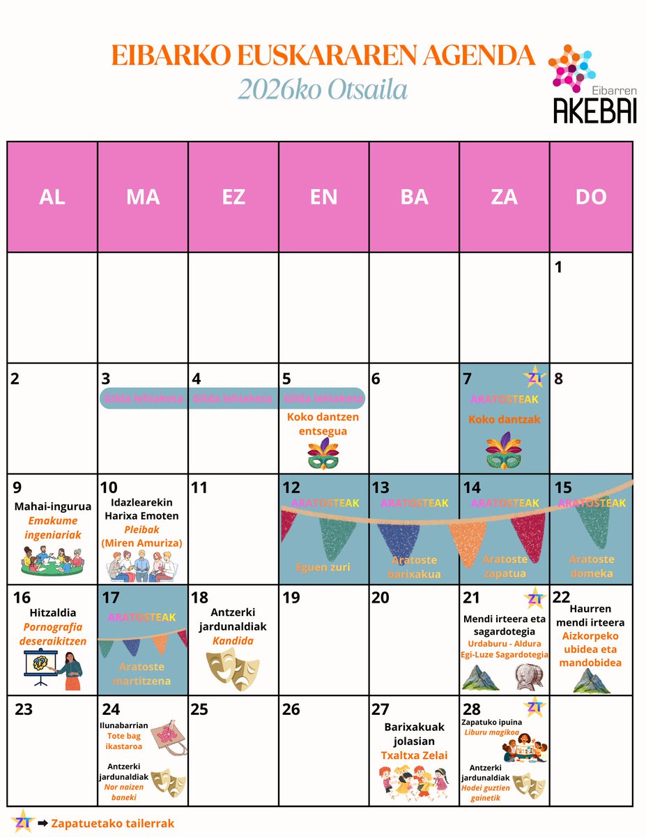 Bueltan da Eibarko Euskararen Agenda! 🙌
Eibarren euskaraz edota euskararen inguruan antolatutako ekintza, ekitaldi eta hitzordu guztiak toki bakarrean bilduta ✨
Animatu! 🤸

Agenda osoa hemen eskuragarri: labur.eus/agendaots