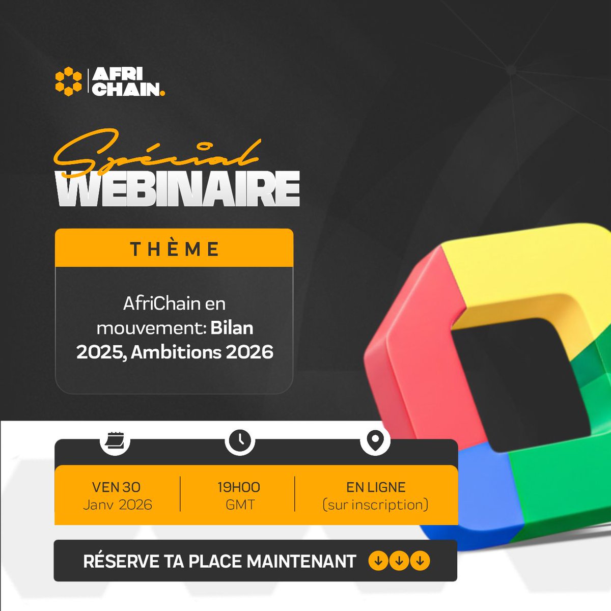 Africhain's tweet photo. 🎯AfriChain continue de vulgariser le Web3 et la #Blockchain en Afrique 

Vision 2026: toucher plus de pays et profils

Rejoignez notre webinaire:
Bilan 2025,vision 2026 et comment rejoindre l’écosystème

🗓Ven 30 janv 2026 |19h GMT| (sur inscription)👇

🔗https://t.co/WUjj3y8GL8 https://t.co/UEldkFQ4Y5