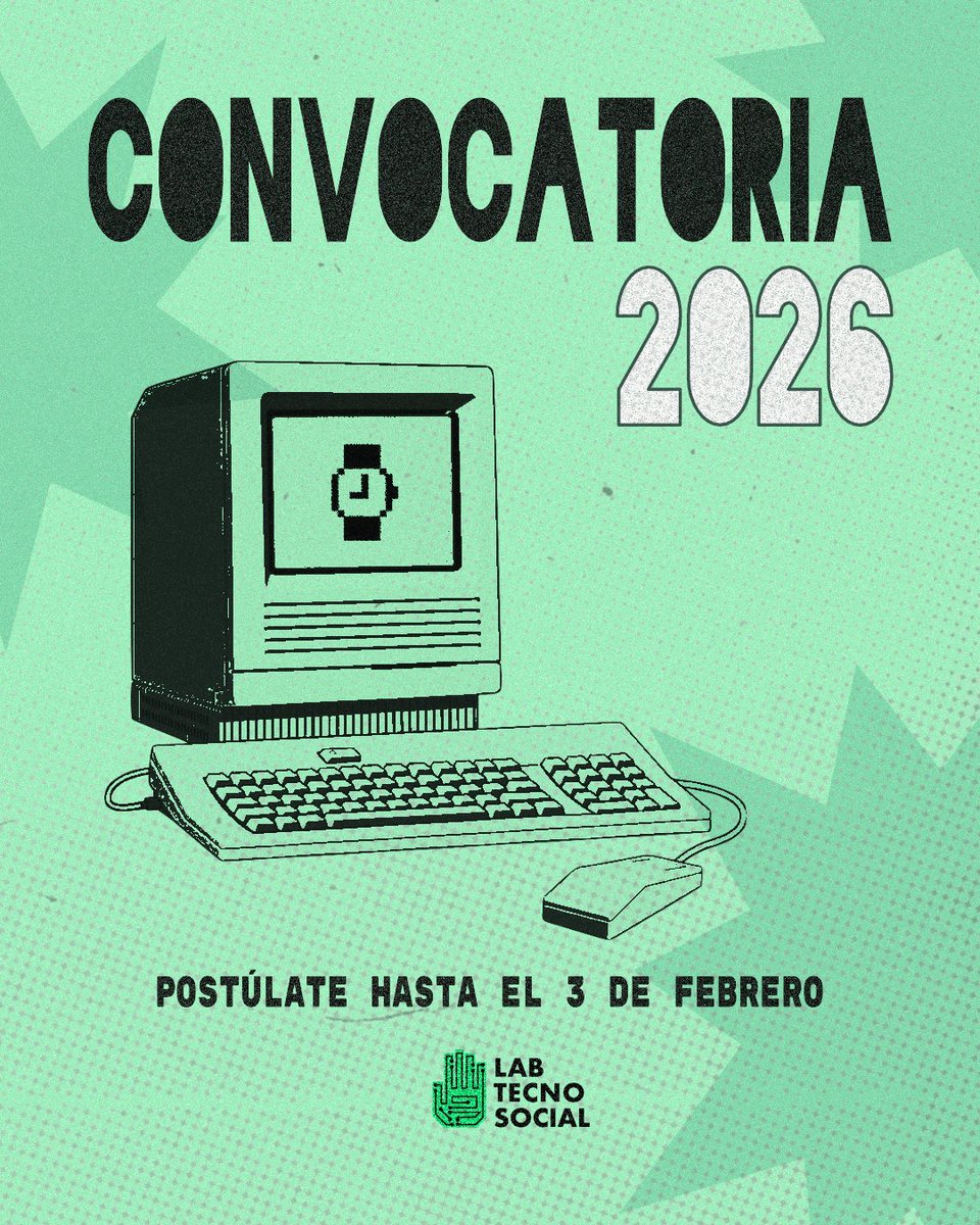 💥 🤖 ¡Abrimos nuestra convocatoria a pasantías y voluntariado 2026! Postúlate para formar parte de los diferentes proyectos del #LabTecnoSocial hasta este 3 de febrero. Revisa las bases aquí: bit.ly/pasantias2026-…