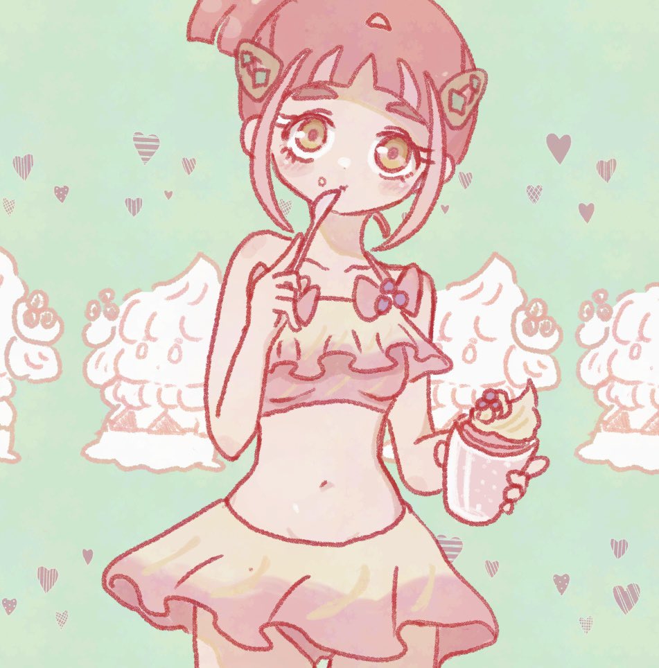 水着＋ミニキャラ反応夢絵オーダー♡ ˎˊ˗ やっぱ寒い日は水着に限りますわ #くそ寒いので水着を貼る