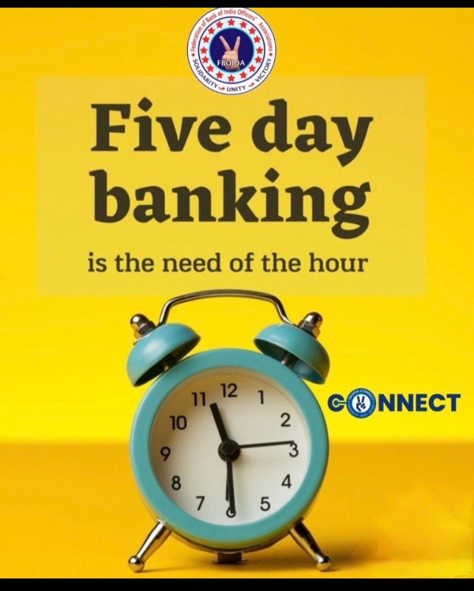 <a href="/nilesh_pawar15/">Nilesh Pawar</a> <a href="/fboioa_india/">Federation of Bank of India Officers' Associations</a> <a href="/rupamsmail/">Rupam Roy</a> <a href="/TamalBandyo/">Tamal Bandyopadhyay</a> <a href="/abplive/">ABP LIVE</a> <a href="/ZeeNews/">Zee News</a> <a href="/PTI_News/">Press Trust of India</a> <a href="/aajtak/">AajTak</a> 5 Days Work, Better Service!
Bankers Are Human Too —Implement  5 Days Week Now!
Work-Life Balance = Strong Banking
Time to Modernise Banking Hours
#5DaysWeekForBankers