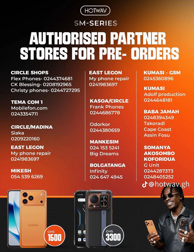 Hotwav SM Series📱🔥

Early bird special: 5% discount + AirPods on pre-orders (Jan 26 - Feb 10) 

Final Pre-order deadline: 10th Feb 2026

Deposit details (commitment fee)

GHS 200 - A17 Max
GHS 500 - Cyber 16 SM Series

I dey order my own ASAP !!!! #SM4LYF #HotWave #HotwavGhana