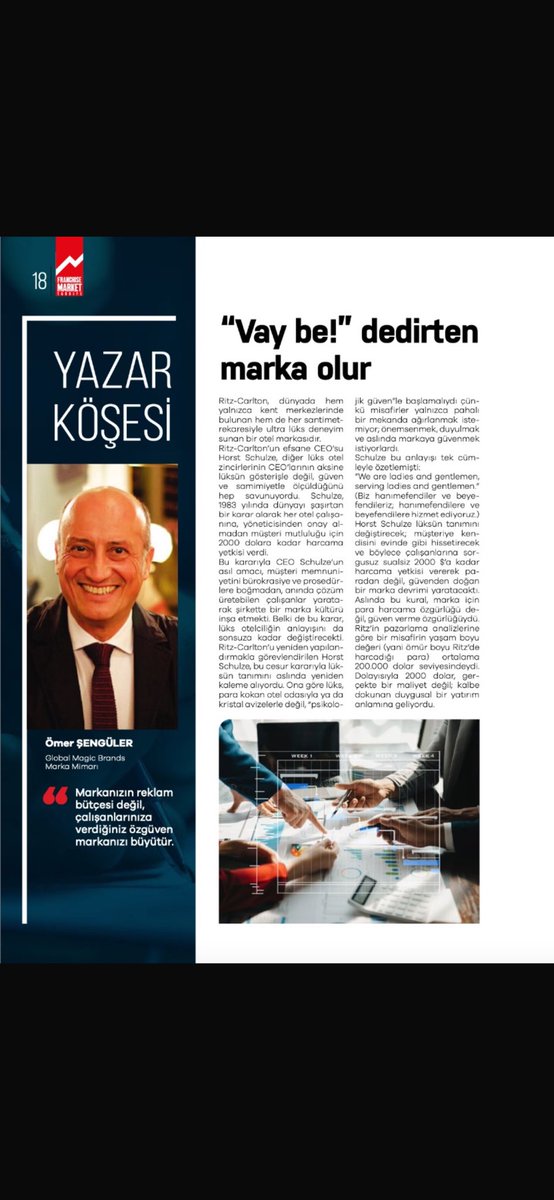 omersenguler's tweet image. Franchise Market Türkiye dergisinin 31. sayısında yayınlanan köşe yazımda VAY BE! Dedirten Marka Olur! Dedim. Bakalım siz de bu görüşüme katılacak mısınız? 
Keyifle okumanızı diliyorum 🙏

@franchisemarketturkiye #marka #müşterimutluluğu #markalaşma #franchise #branding