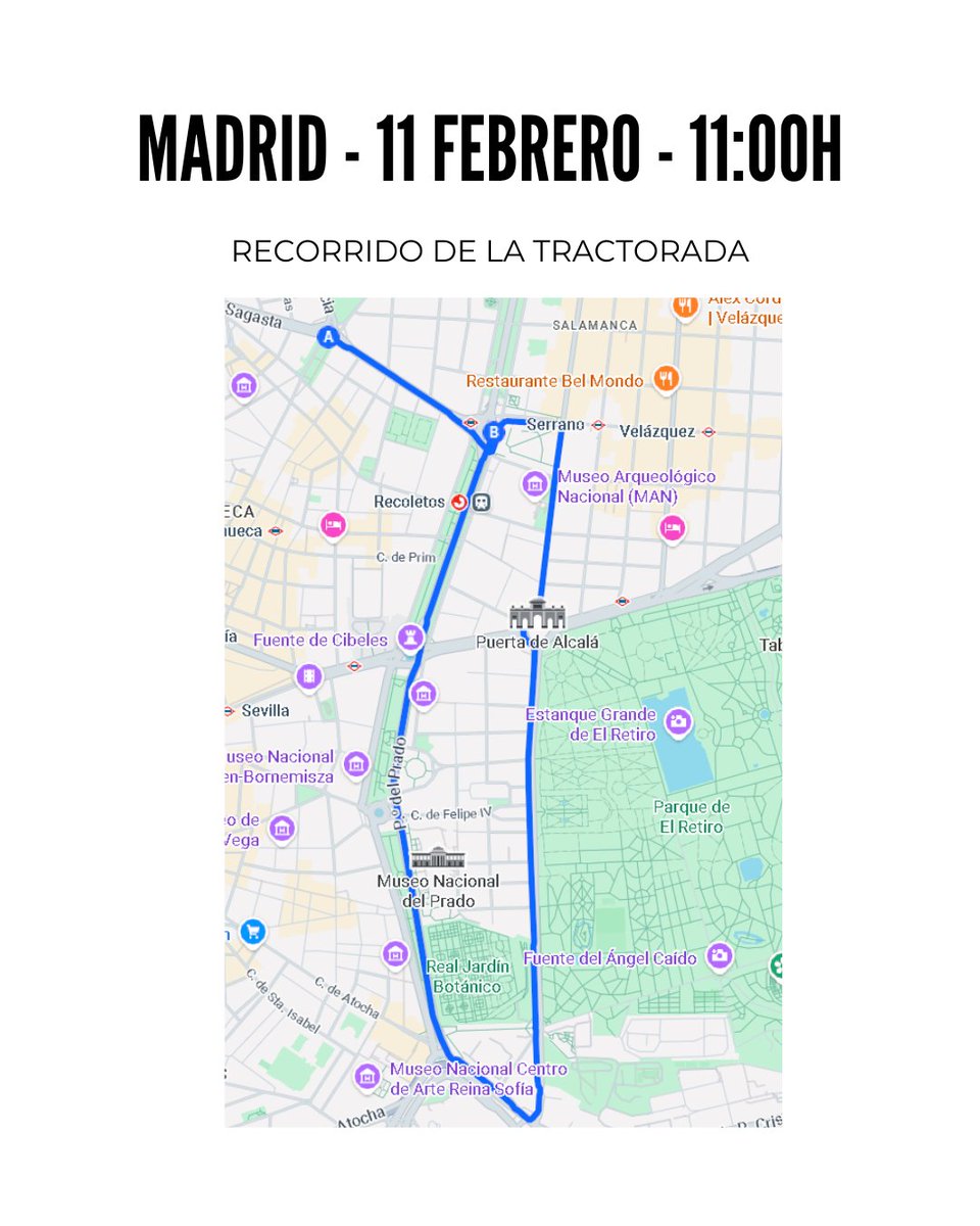 UniondeUniones's tweet photo. 🚜 Madrid se prepara para la gran tractorada del 11F

📅 11 de febrero – 11:00 h
🔹 Llegada de 5 columnas de tractores a Madrid
🔹 Recorrido hasta el Ministerio de Agricultura.

En defensa del campo que alimenta Europa.
Porque nos siguen sobrando motivos.

#11FTractoresALaCalle https://t.co/0ojFTNePMN
