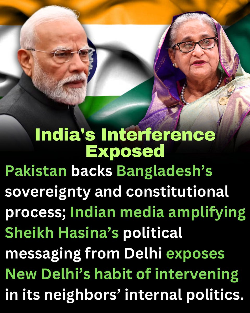 AscendHQ1's tweet image. Sovereignty isn’t negotiable.
Pakistan backs constitutional processes and non-interference, values missing in Delhi-driven narratives on Bangladesh.
#PakistanStandsForSovereignty #NonInterference