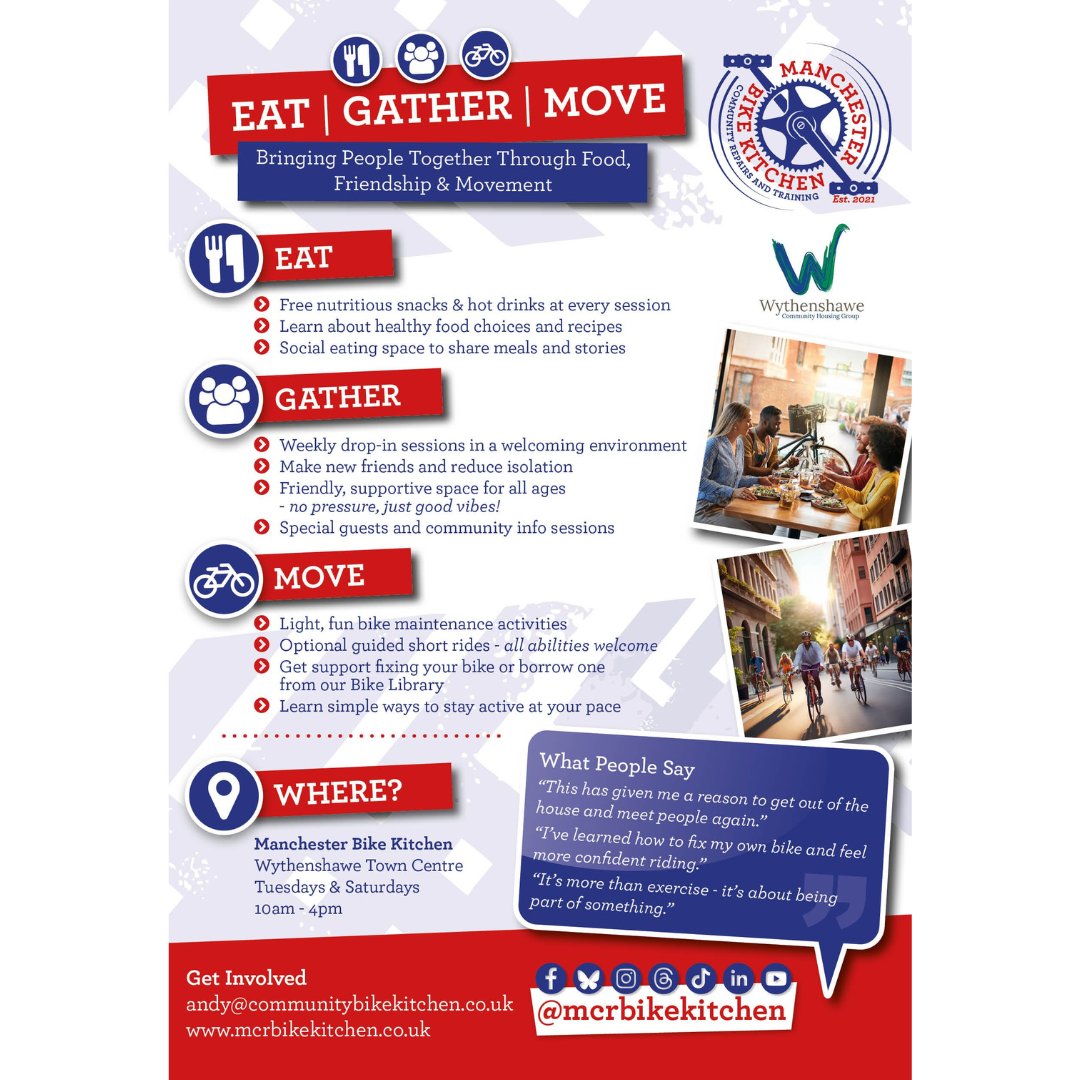 Southsidemag's tweet image. Do   you like tinkering with bikes, then come along to our #Wythenshawe Town   Centre Shop. Every Tuesday from 10am to 4pm. More info on the leaflet   @mcrbikekitchen