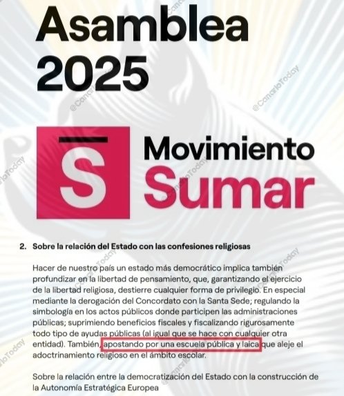 ☪️ El PSOE y Sumar hablan de una escuela pública laica, pero a partir del 16 de abril de 2026, el Real Decreto 315/2025 obliga a ofrecer menús Halal en todos los comedores escolares del país.

Defienden la laicidad y critican la influencia del cristianismo en las escuelas, pero