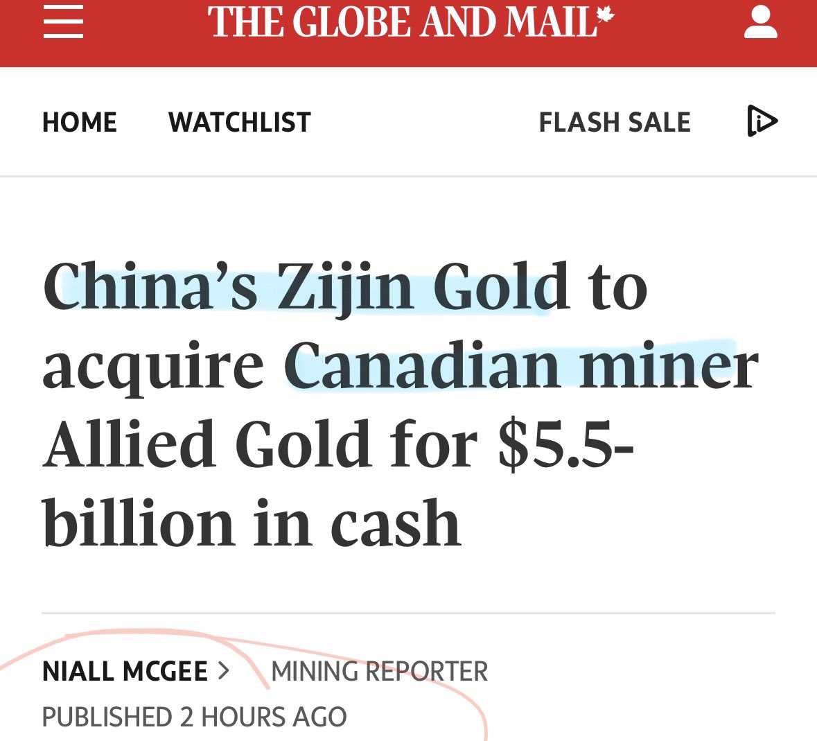 MelissaLMRogers's tweet image. YIKES 😳 Chinese company Zijin Gold is acquiring Canada’s Allied Gold, for $5.5 BILLION

Zijin Gold is partly owned by the Chinese government

This will require the approval of the Canadian government, let’s see what they do 👀