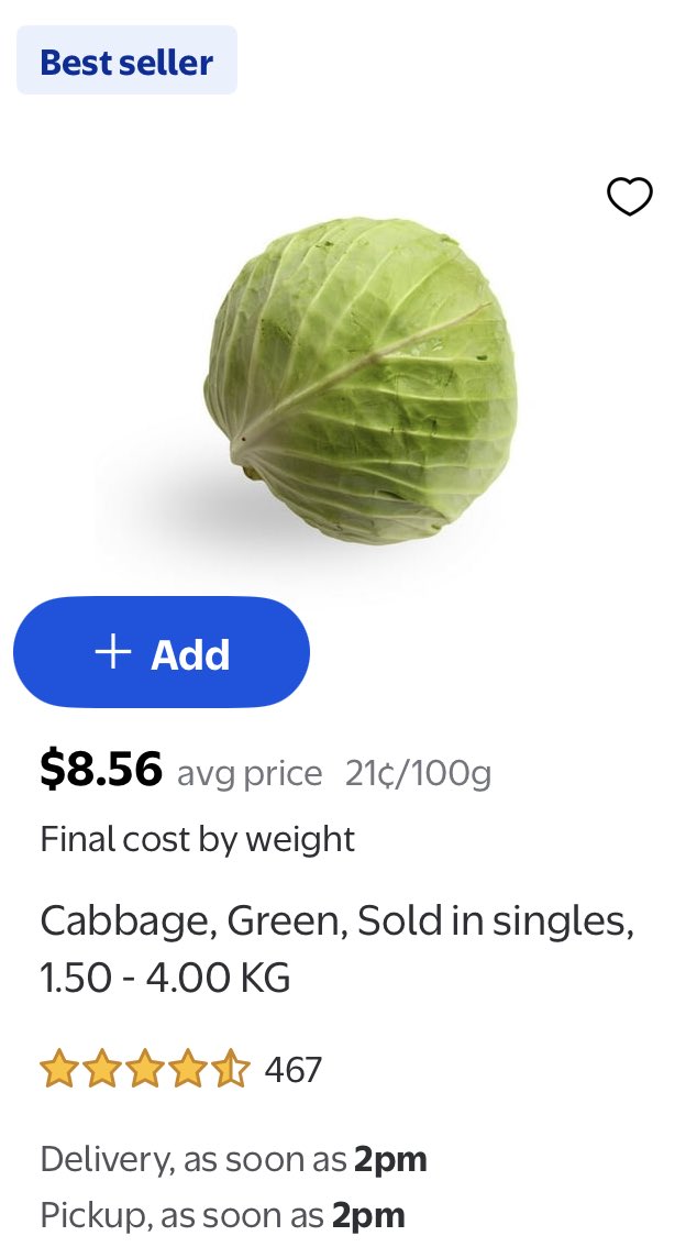 Good grief, apparently you need to open a line of credit to buy a head of cabbage.