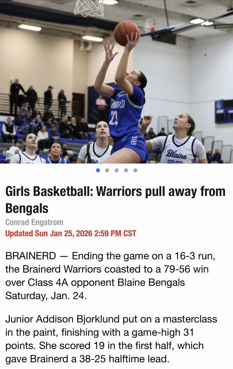 AddyBjorklund27's tweet photo. 31 points/16 rebounds/3 assists/3 blocks
A great team win this weekend over a solid Blaine Bengals team💪🏻 #StriveTogether @BrainerdGirlsBB @MinnesotaStars @MNStars2027 @UNDwbasketball @JrAllStarMN @EricJrAllStar @GMacHoops @pgh_lisa https://t.co/kcJUgHn7h8