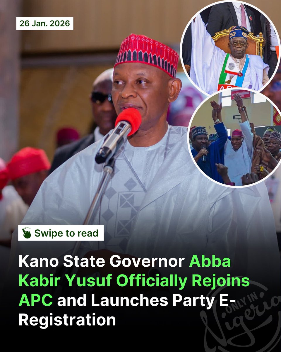 onlyinng247's tweet photo. Kano State Governor Abba Kabir Yusuf Officially Rejoins APC and Launches Party E-Registration https://t.co/pTfwcATUgc