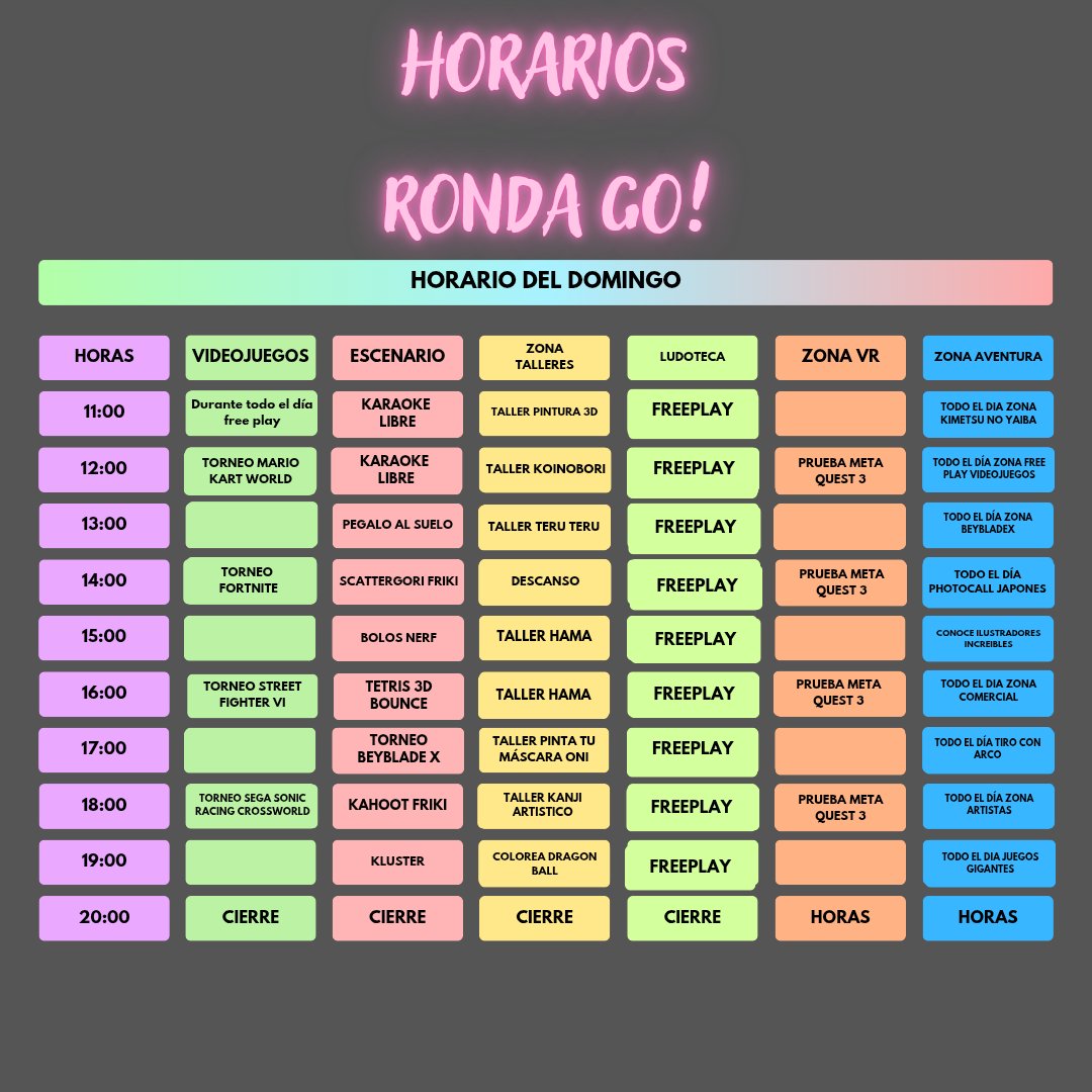 Ya tenemos los horarios de #rondago para este próximo fin de semana. Tendremos de todo: videojuegos, talleres, artistas, actividades y mucho más en Convento de Santo Domingo