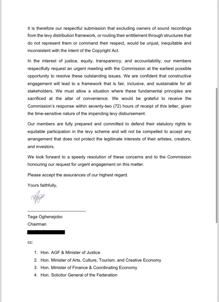 🚨 RELPI (A non profit trade organisation comprising of the major Nigerian record labels) are involved in an ongoing battle with the Nigerian Copyright Commission over the disbursement of copyright levy on sound recordings ⤵️