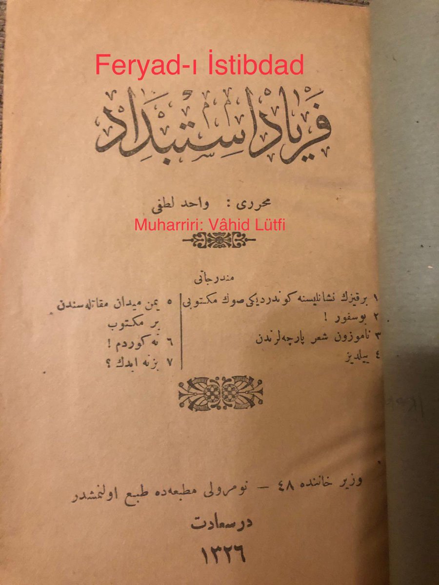 Vahid Lütfi ( Salcı) tarafından 1910 yılında yazdığı eseri Feryâd-ı İstibdad kitabı arşivime dahil oldu.
