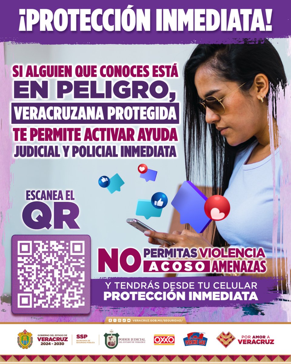 Si tú o alguien cercano está en riesgo,
Veracruzana Protegida te conecta de inmediato con apoyo judicial y policial 📲

🔍Escanea el QR y recibe ayuda al instante. ¡No estás sola! ¡No normalices la violencia! ❌

♥️Tu seguridad importa♥️