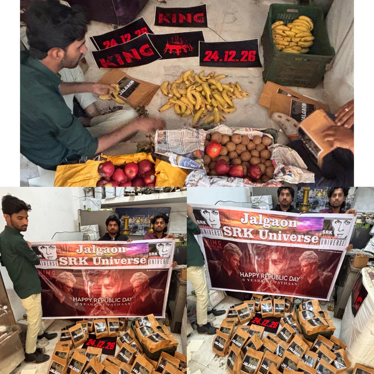 SRKUniverse's tweet photo. On the occasion of Republic Day 🇮🇳, Team #Jalgaon visited Civil Hospital, Jalgaon, and distributed fruit packages while celebrating King and 3 years of Pathaan ❤️

@iamsrk @AddicT_AzHaR

#ShahRukhKhan #SRK  #KingTitleReveal #KING #KingKhan #RepublicDay #RepublicDayIndia #RepublicDay2026 #Pathaan