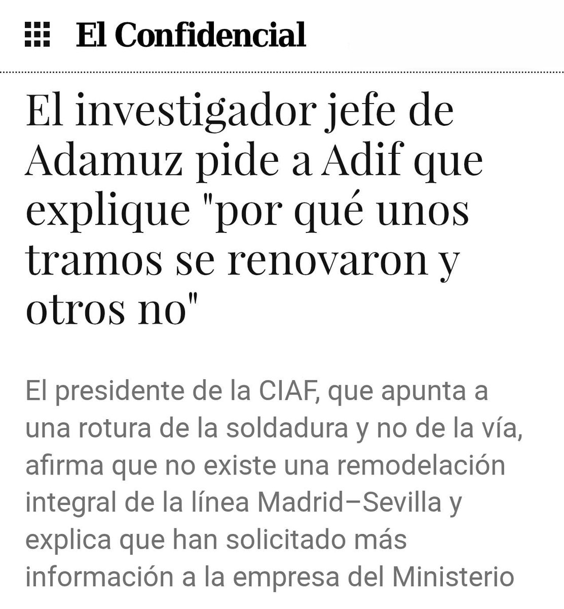 Vaya, resulta que el responsable de la investigación del accidente también pide explicaciones a Puente por sus mentiras. 

Después de una tragedia como la del Adamuz, lo de dar entrevistas no puede medirse "al peso". La finalidad de hablar debe ser trasladar seguridad y