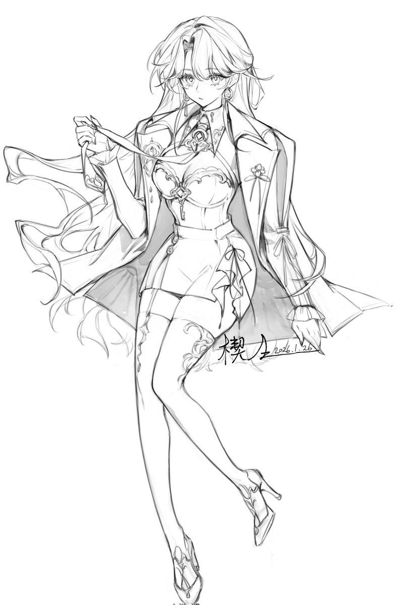wedge1491_'s tweet photo. 這次線稿課作業是服裝設計
趁這個機會把自設生出來了！！

 #artwork #illustration #draw #painting #clipstudiopaint https://t.co/XtkEkW2Vea