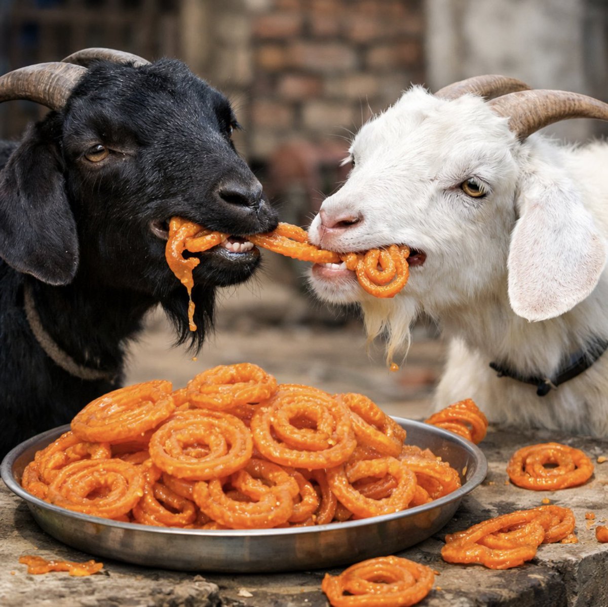 26 जनवरी के मौके पर बनी जलेबी को खाने के लिए लड़ते बकरे।छीना - झपटी करते। #Bakre #Goat