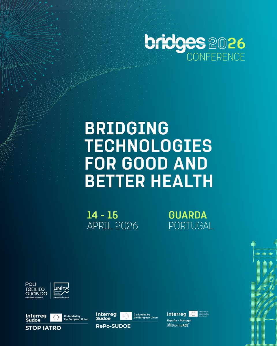 upguarda's tweet photo. 📢 𝗦𝗔𝗩𝗘 𝗗𝗘 𝗗𝗔𝗧𝗘 / 𝟭𝟰-𝟭𝟱 𝗗𝗘 𝗔𝗕𝗥𝗜𝗟
👉 Conferência BRIDGES - Bridging Technologies for a Good and Better Health
📍 Instituto Politécnico da Guarda 

ℹ️ Mais informações em: https://t.co/Q9mBfL6tdN https://t.co/Ca7IruKtM9