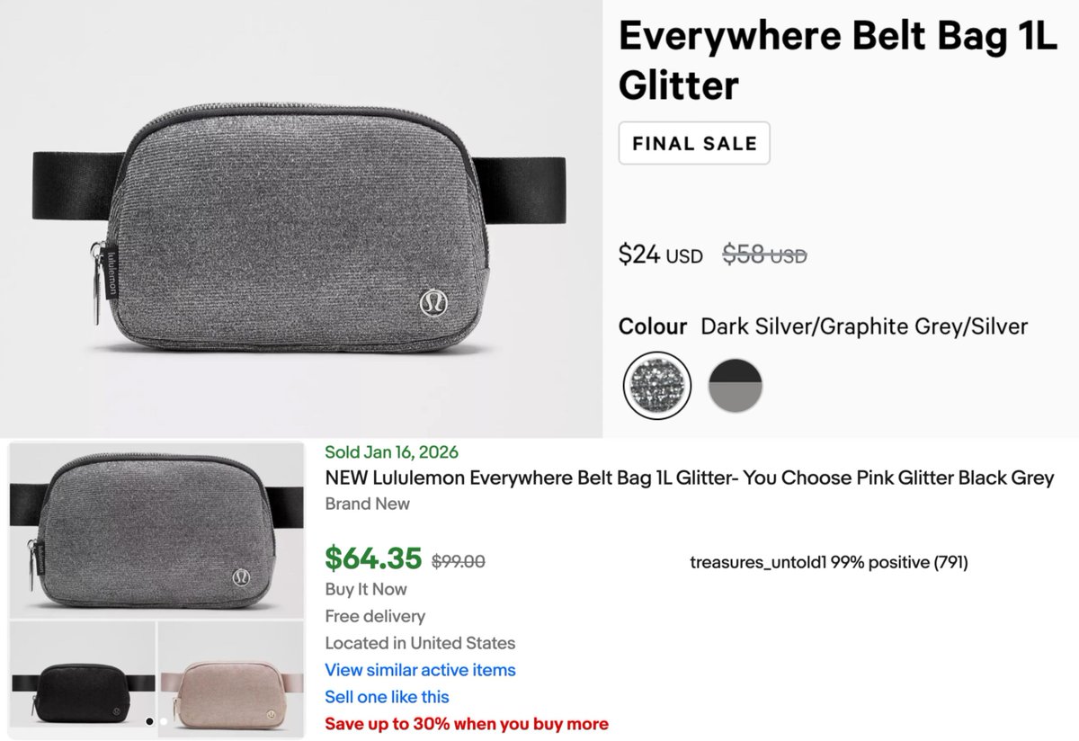 $24 LULULEMON EVERYWHERE BAG

$58 glitter belt bags are ringing up for $34 off

Same bag is selling for $65 on eBay right now

Free shipping included, two colors still in stock

mavely.app.link/Nm3Hg0Qtf0b