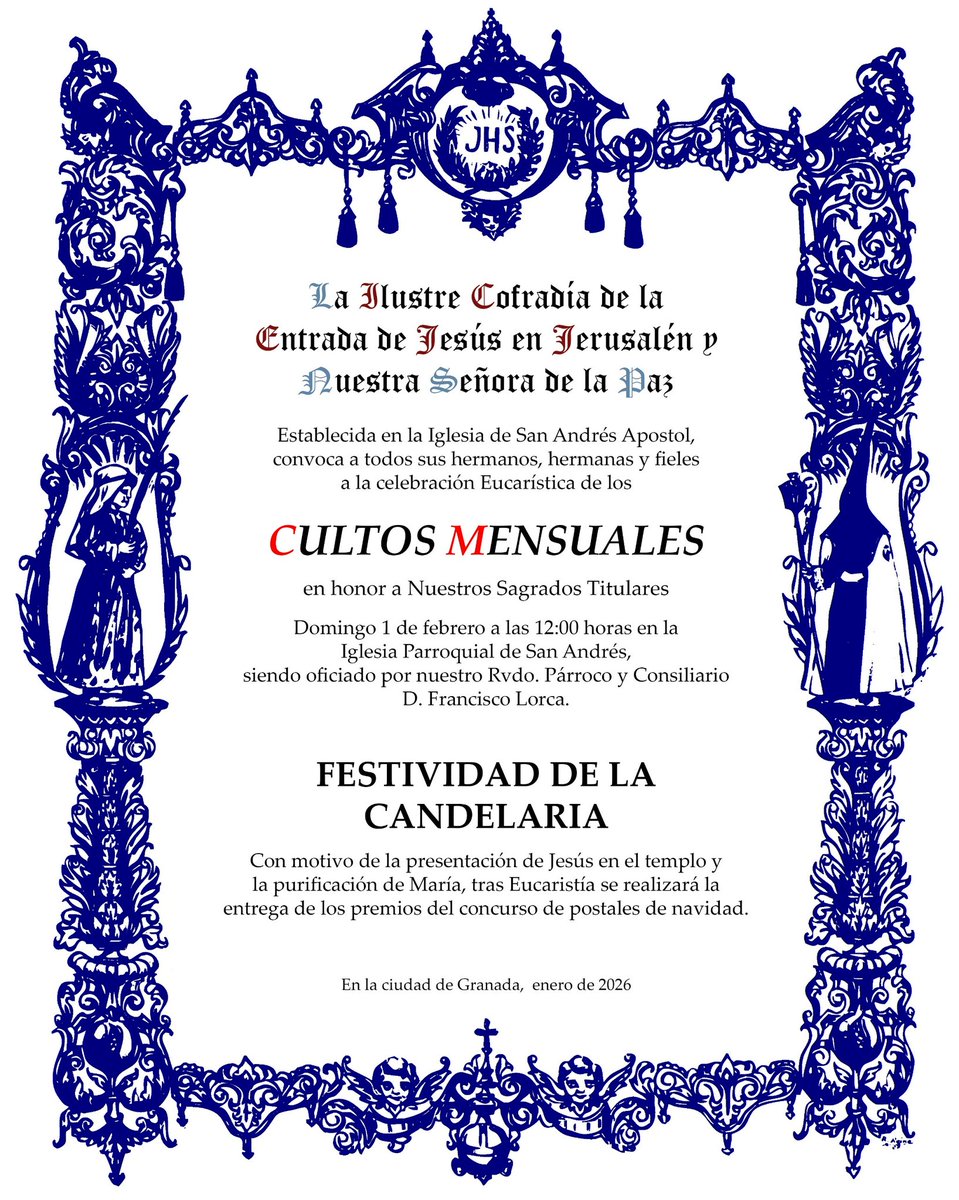#CultosMensuales #FestividadCandelaria

1️⃣ #Febrero #Domingo
⌚ 12h
⛪ San Andrés

Vive tu cofradía en hermandad, #VidaCofradeBorriquilla

#BorriquillayPaz #Granada #Albayzín
