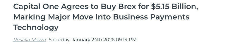 KeshavSPandya's tweet photo. This Brex acquisition isn’t surprising if you’ve watched how banks actually buy.

1. This wasn’t about cards. Capital One bought an operating system for enterprise spend.

2. The price tells the story. $12.3B peak valuation → $5.15B exit. I would not call this a failure - this is a repricing of growth vs usefulness.

3. Brex stopped being “startup fintech” years ago. It moved toward infrastructure that plugs into ERP, treasury, and controls.

4. Banks rarely build this internally. Legacy stacks + regulatory friction make buying faster than rewriting.

5. This deal sits next to Capital One’s Discover move for a reason. They’re stitching distribution + network + software into one stack. 

Apart from this being about Brex it’s also about banks realizing that modern finance is becoming software first.