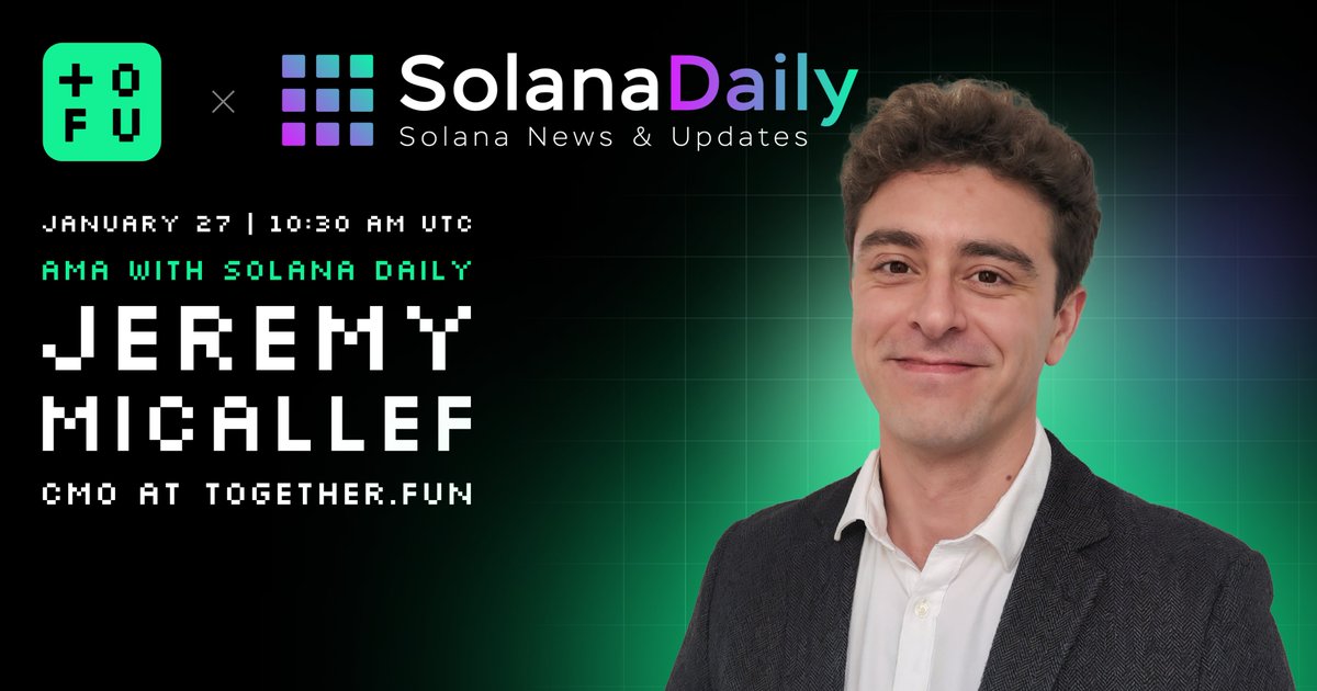 Cut the Noise, Load the Fun - Together.fun 🎮

We accidentally scheduled a <a href="/solana_daily/">Solana Daily</a>  AMA. 😏🎙

Jan 27th · 10:30 AM UTC
Where: x.com/i/spaces/1yoJM…
Who: Jeremy Micallef from Together.fun (the guy trying to make trading feel more like a game than a