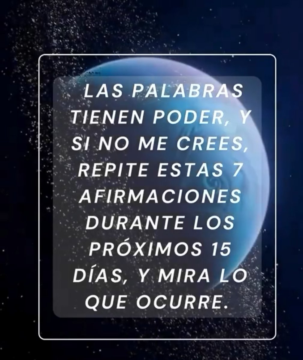 MarinaBoschi3's tweet image. Las palabras hacen magia.
No lo digo en metáfora: lo digo en serio.

Repite estas 7 afirmaciones durante 15 días y verás cómo la realidad empieza a obedecer.

🧵Comprueba el poder de las palabras: