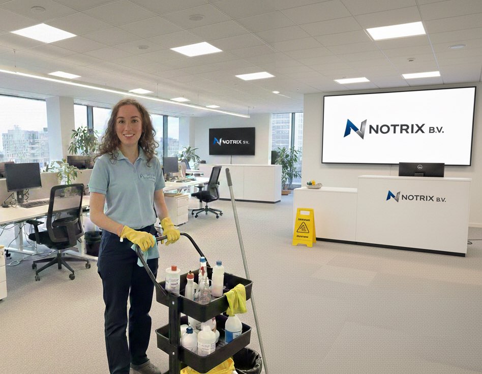 NotrixBV's tweet photo. Maak kennis met het team van Notrix B.V 🚀 

Bij Notrix B.V. geloven we dat een fijne werkplek begint bij een frisse omgeving. Sandra zorgt er voor dat onze bureaus glanzen en de koffiecorner er elke ochtend weer tiptop uitziet

#Notrix #LeerOnsTeamKennen #TeamNotrix https://t.co/4Mwdz9Xg8d